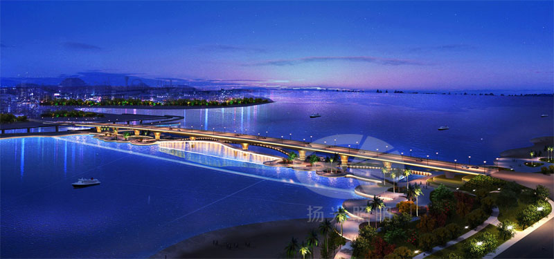 橋梁夜景燈光設計鳥瞰效果圖(tú)